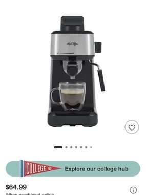 Mr. Coffee Black and Stainless-Steel Espresso Machine with Steam Wand